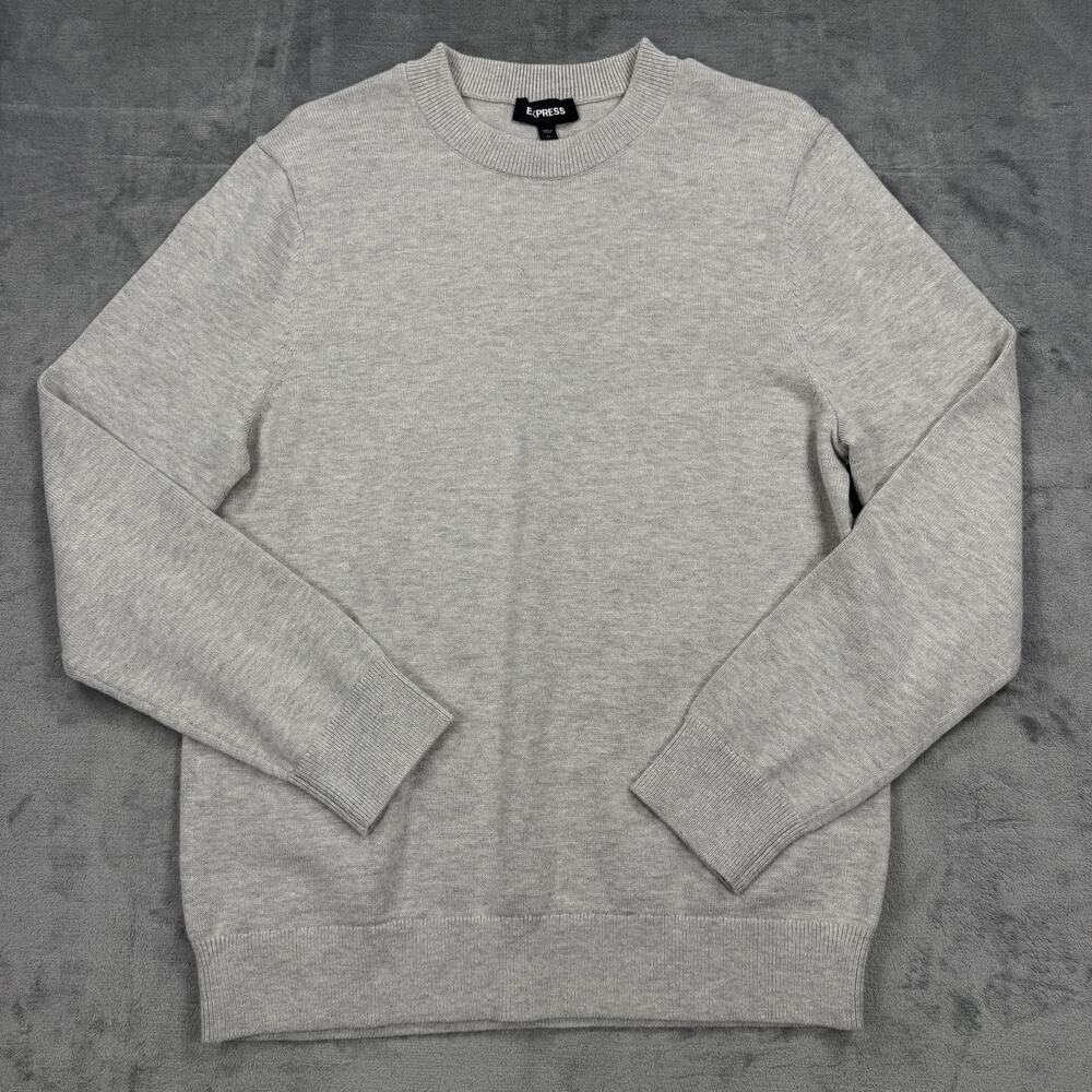 Express Mens Medium Crewneck Sweater Light Gray Knit Casual Pullover